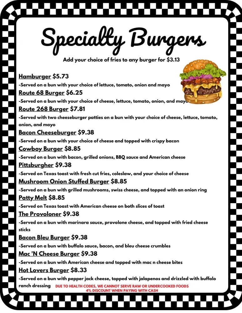 Menu The Corners Burgers ‘n Shakes