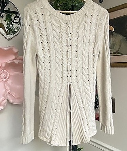 cabi Ivory Cable Knit Sweater