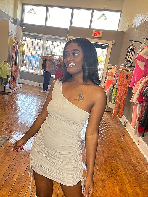 Basic One Shoulder MIDI Dress Light Grey