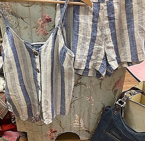 Madison Blue and White Stripe Linen Short Set