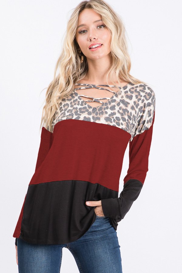 Animal Print/Burgundy Contrast