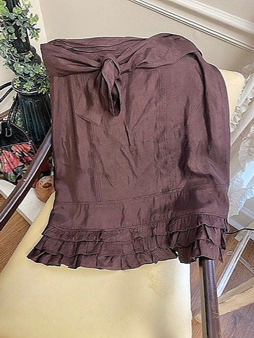 Odille Anthropologie Dark Brown Ruffled Skirt