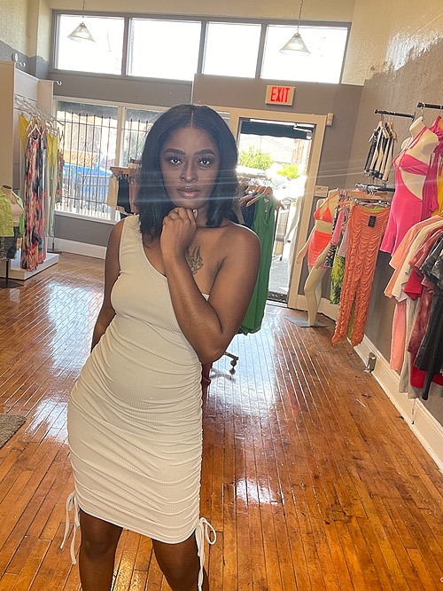 Basic One Shoulder MIDI Dress Light Grey