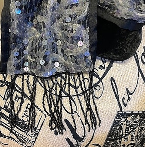 Black Velvet and Sequined Scarf