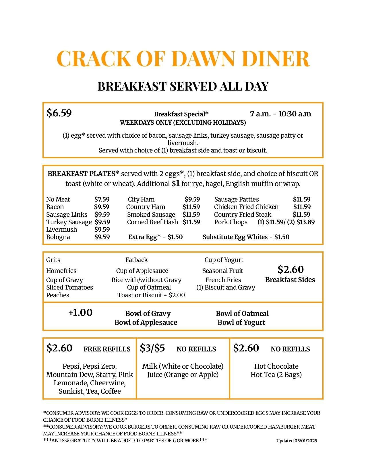 Menu | Crack of Dawn Diner