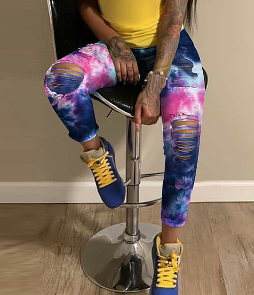 Tie Dyed Distressed Jeans
