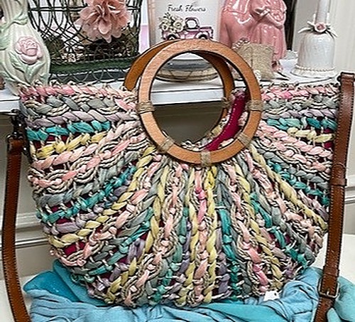 Patricia Nash Pastel Straw Satchel