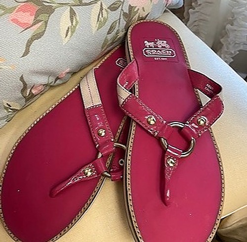 Coach Hot Pink Leather Flipflops