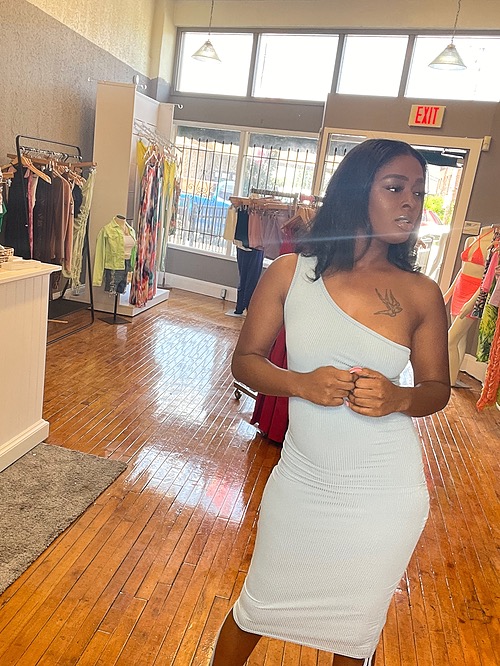 Basic One shoulder midi dress blue