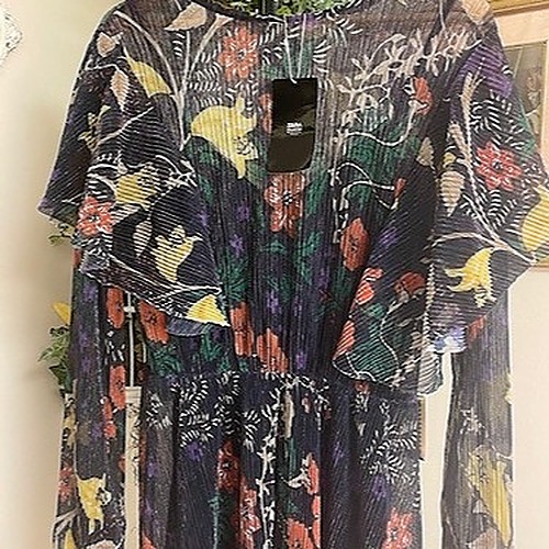 Zara Black and Purple Pleaded Dress