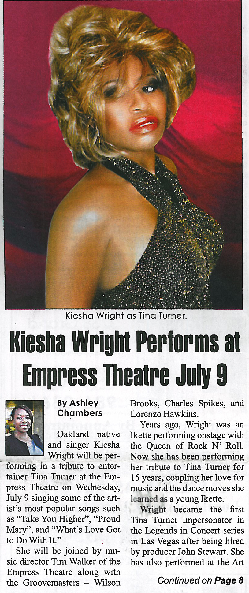 kiesha wright, tina turner tost newspaper