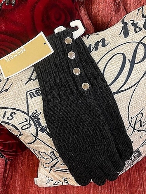 Michael Kors Black Gloves with Silver Buttons
