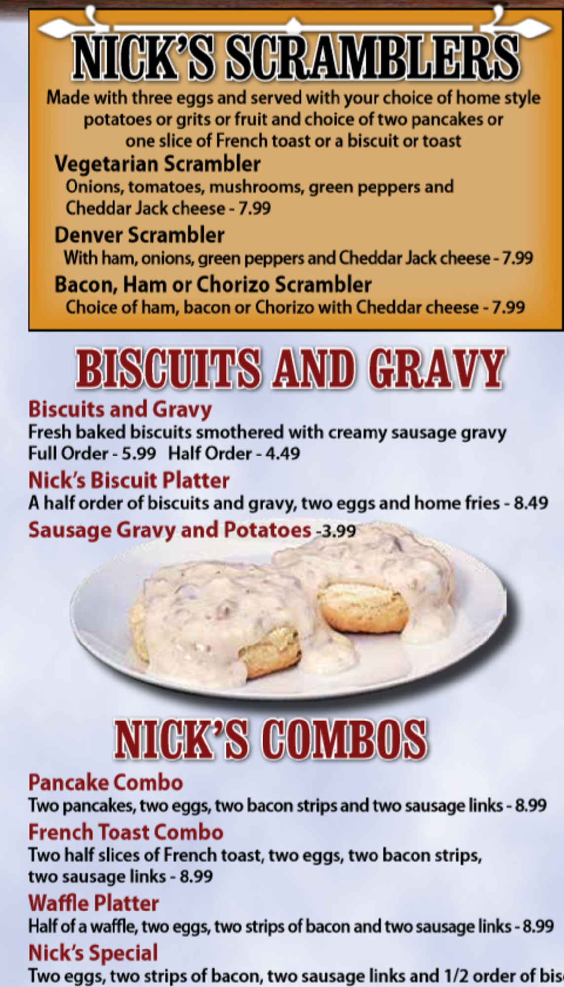 Nick's Family Restaurant Menu Nick's Family Restaurant