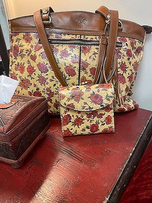 Patricia Nash Leather Tan Rosso Fiore Tote