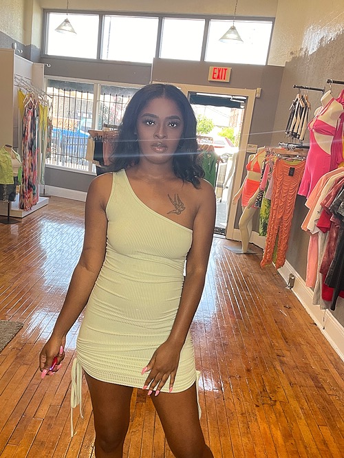 Basic One shoulder midi dress Sage