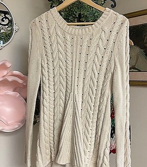 cabi Ivory Cable Knit Sweater