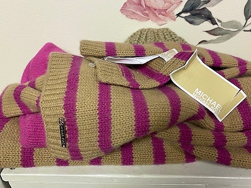 MICHAEL KORS Khaki and Pink Stripe Scarf
