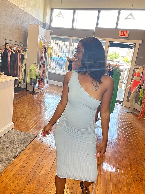 Basic One shoulder midi dress blue