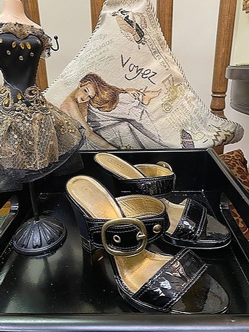 Coach Black Leather Paton and Gold Sandals