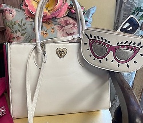 Betsy Johnson White Handbag with Rainbow Accents