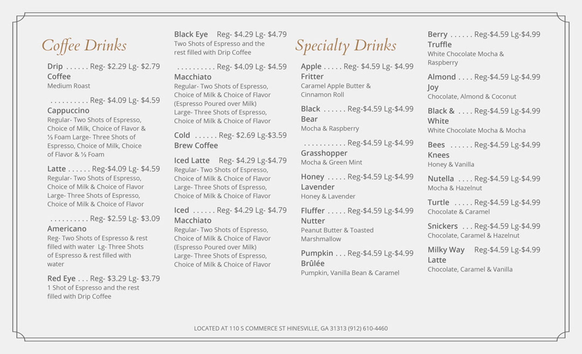 The Brickwall Cafe Menu