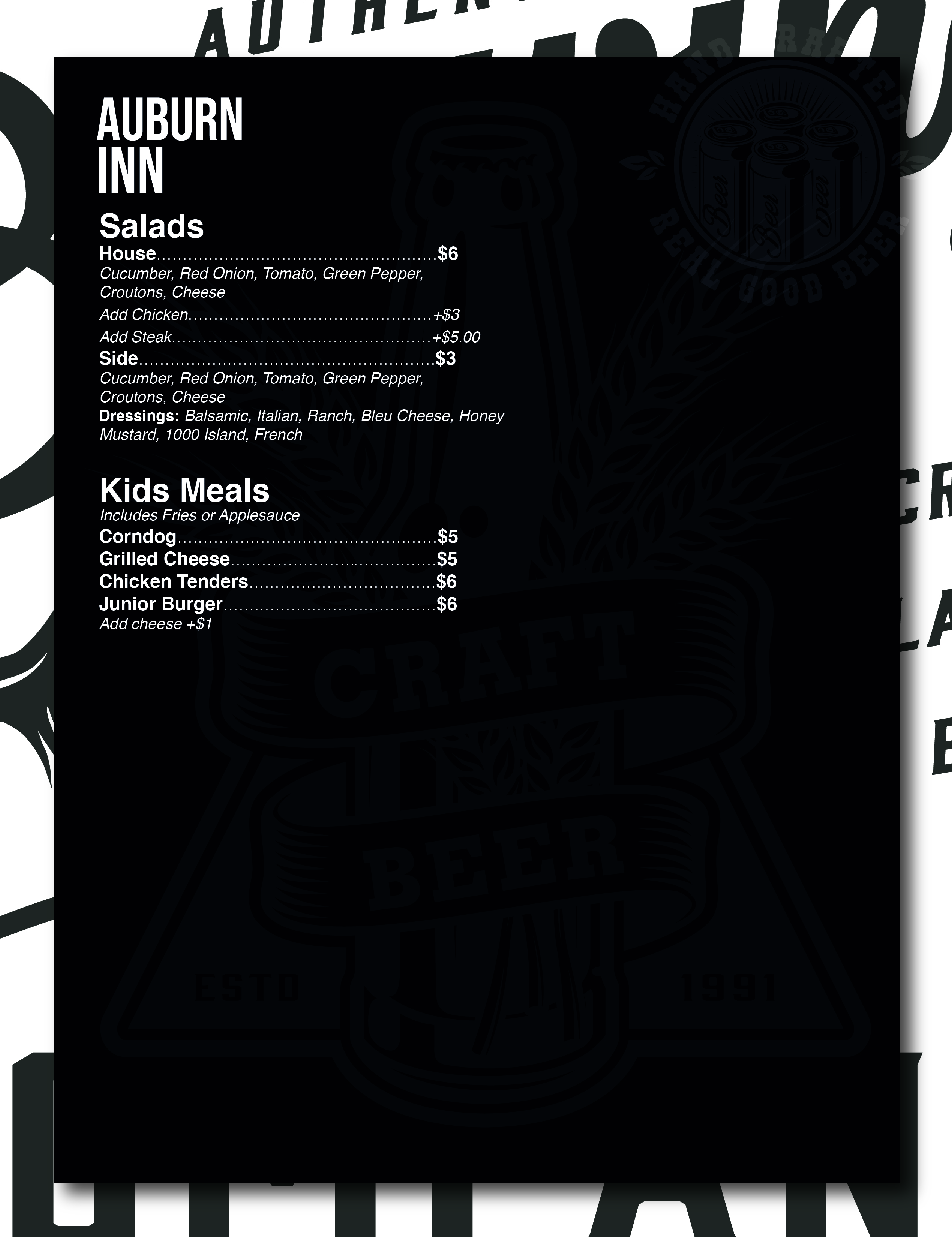 Auburn Inn A local fun neighborhood tavern Auburn Inn Menu