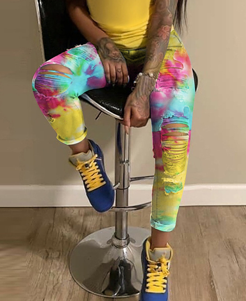 Tie Dyed Distressed Jeans